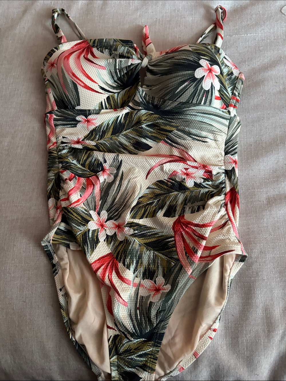 Kona Sol Cream Floral Tropical One-Piece Swimsuit